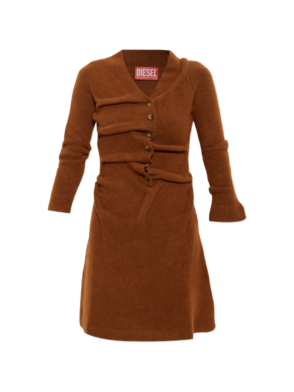 Diesel short cardigan dress in wrinkled boiled knit - Marron Diesel short cardigan dress in wrinkled boiled knit - Marron
