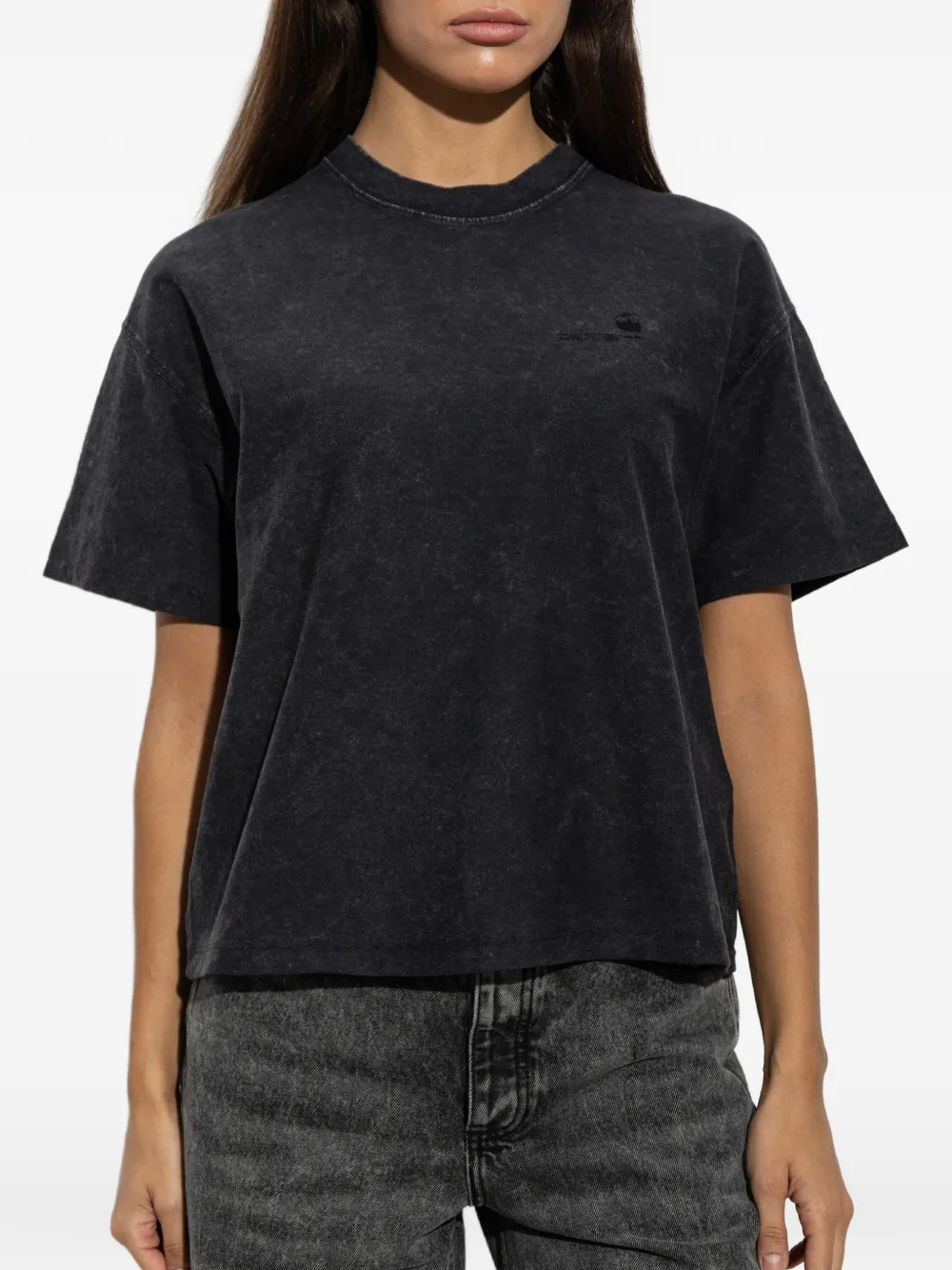 Carhartt WIP S S Lambert T-shirt met geborduurd logo en zuurgewassen afwerking Zwart