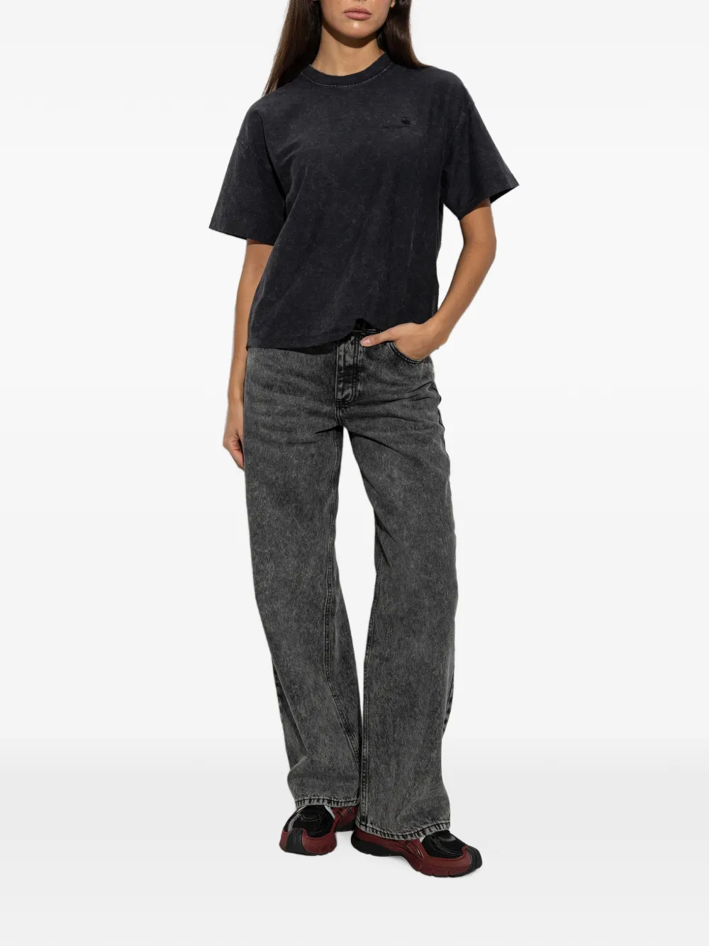 Carhartt WIP S S Lambert T-shirt met geborduurd logo en zuurgewassen afwerking Zwart