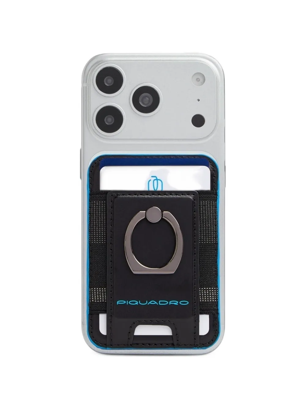 PIQUADRO Blue Square ring-detail magsafe cardholder Zwart