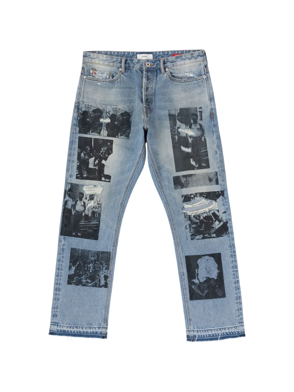 Bldg4 Mojave Graphic-print Distressed Jeans In Blue