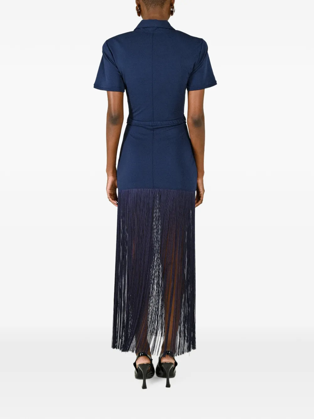 Rowen Rose fringe-trim polo maxi dress Blauw