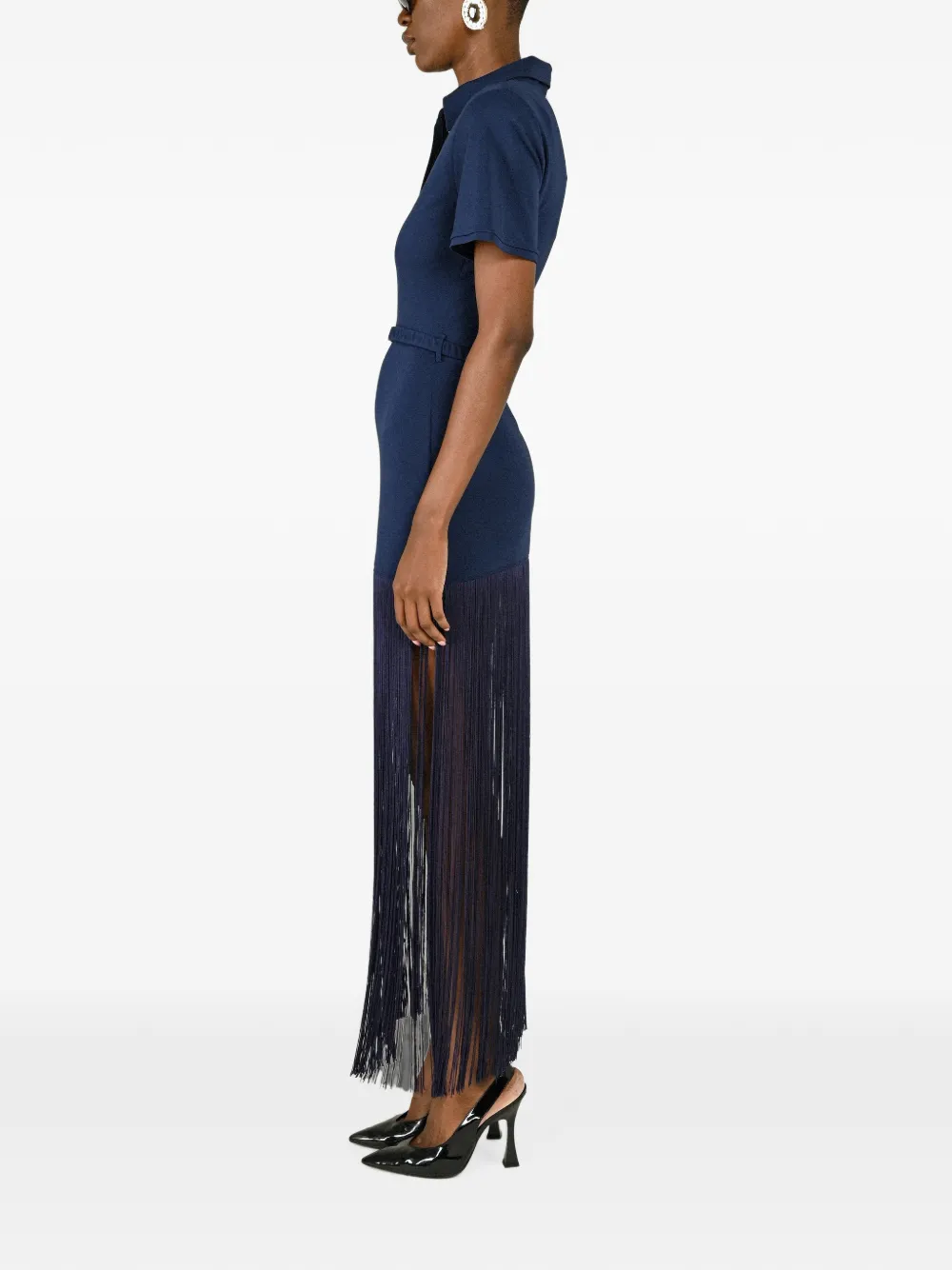 Rowen Rose fringe-trim polo maxi dress Blauw