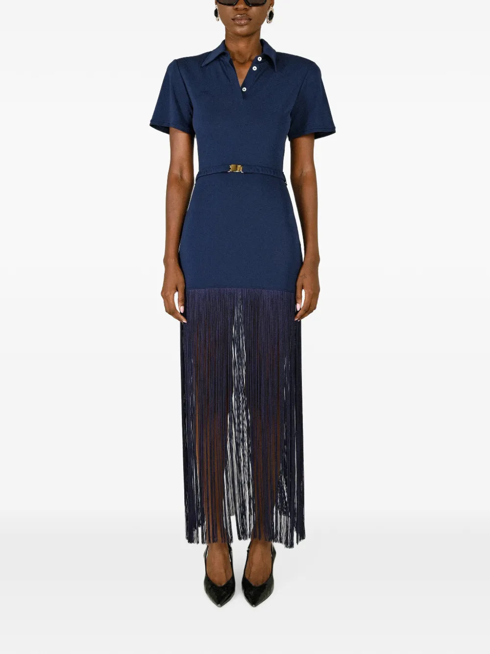 Rowen Rose fringe-trim polo maxi dress