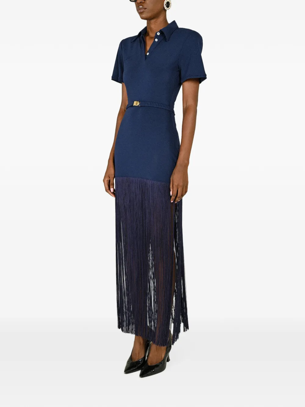 Rowen Rose fringe-trim polo maxi dress Blauw