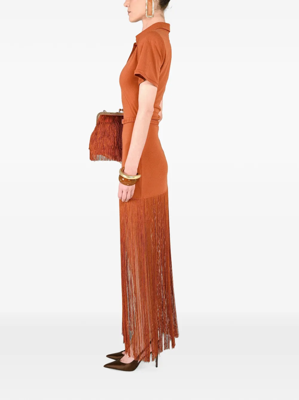 Rowen Rose fringe-trim polo maxi dress Oranje