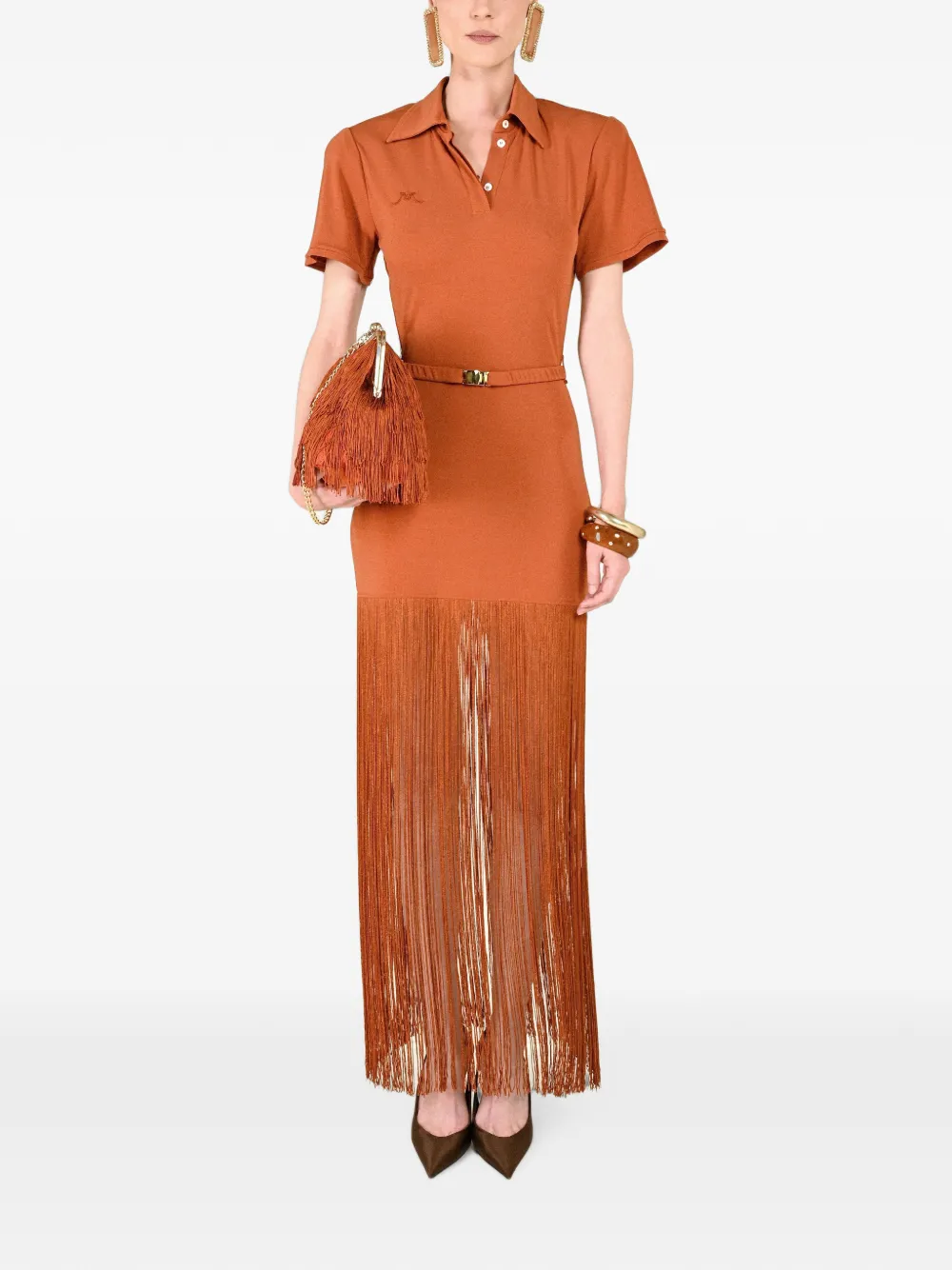 Rowen Rose fringe-trim polo maxi dress