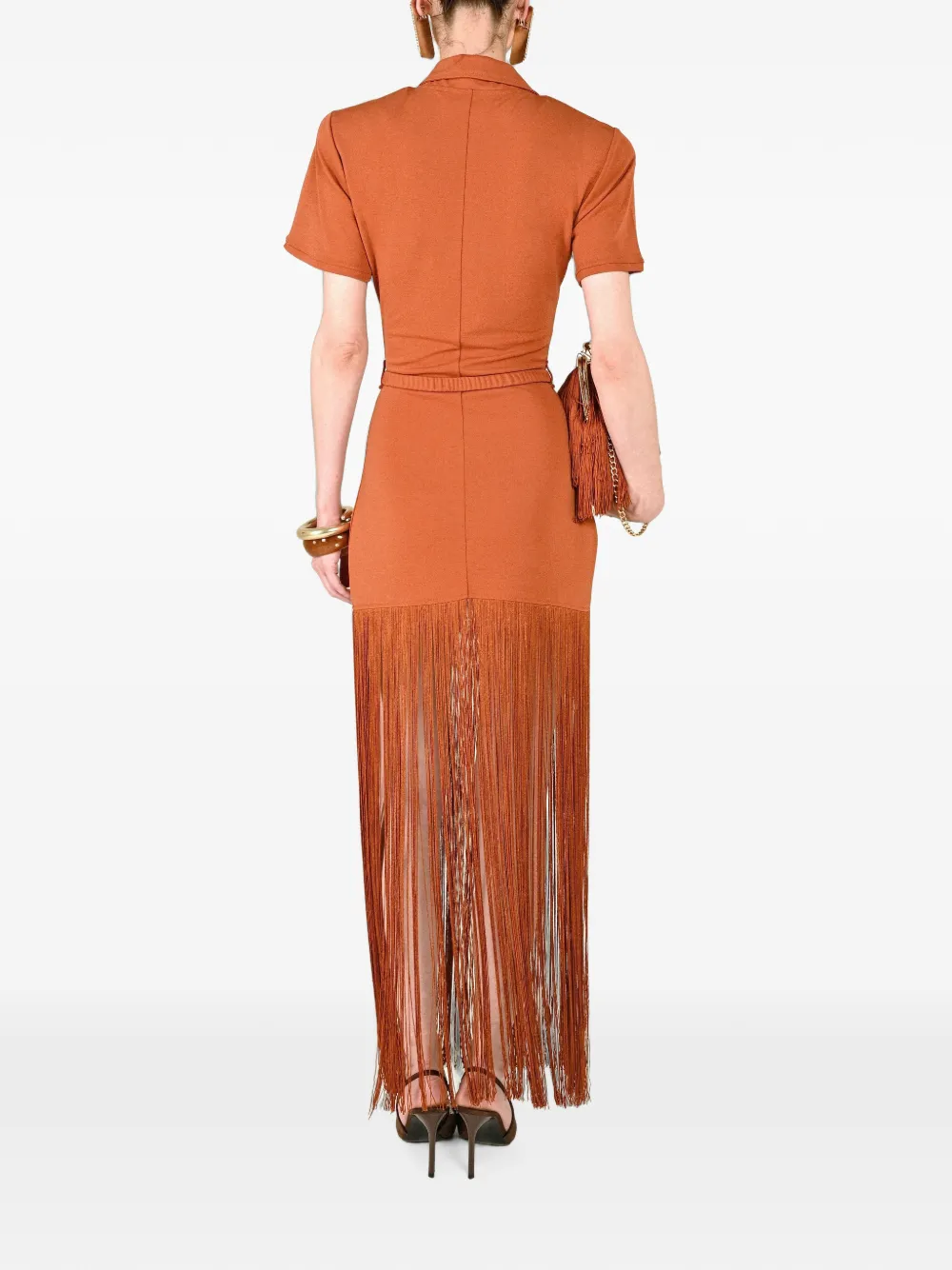 Rowen Rose fringe-trim polo maxi dress Oranje