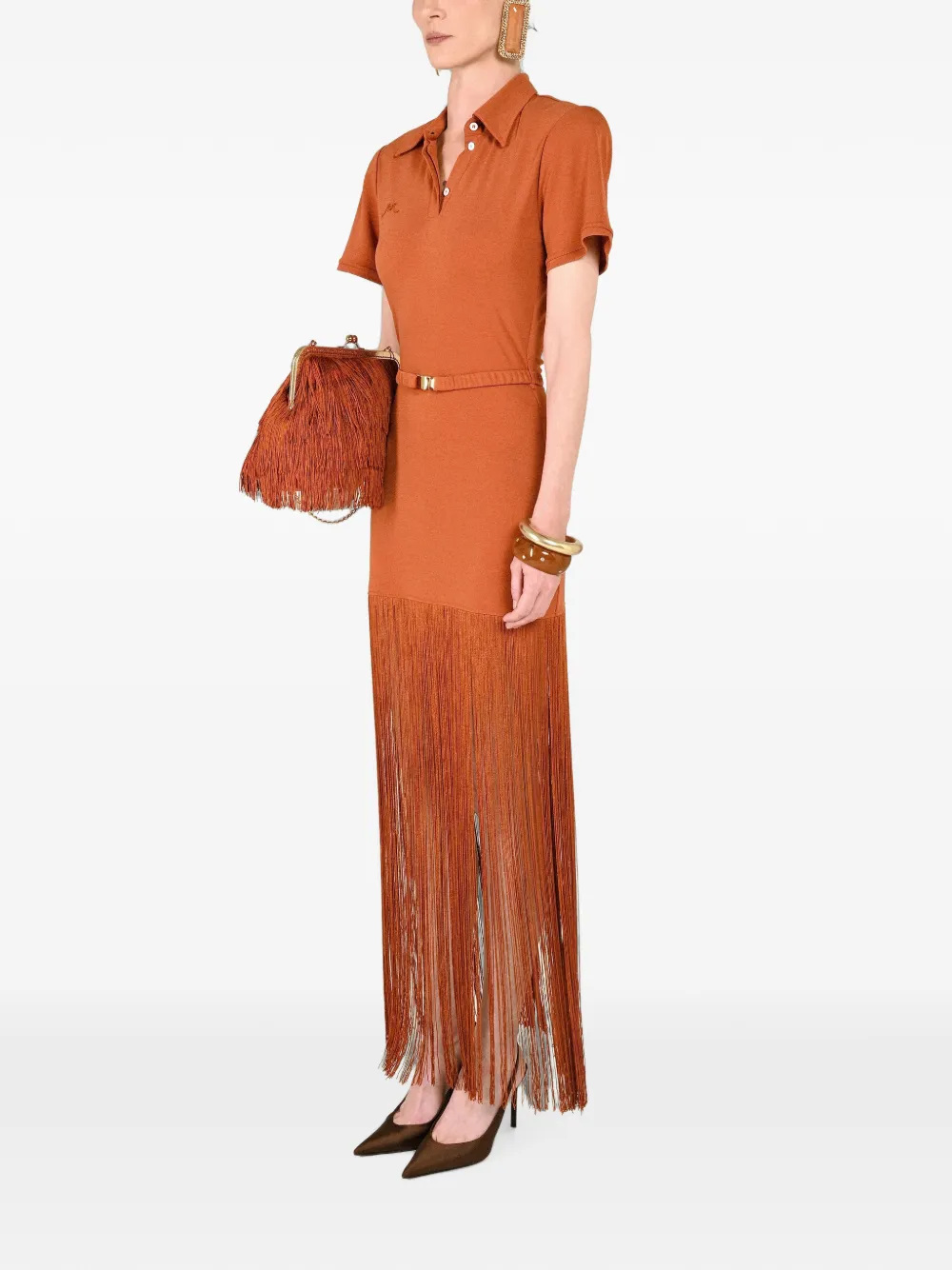 Rowen Rose fringe-trim polo maxi dress Oranje