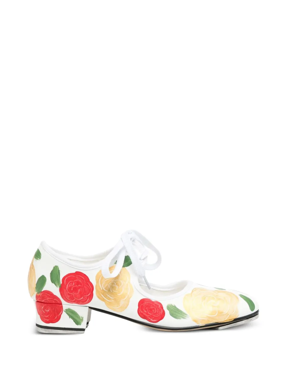 Comme des Garçons Floral-print Lace-up Pumps in White