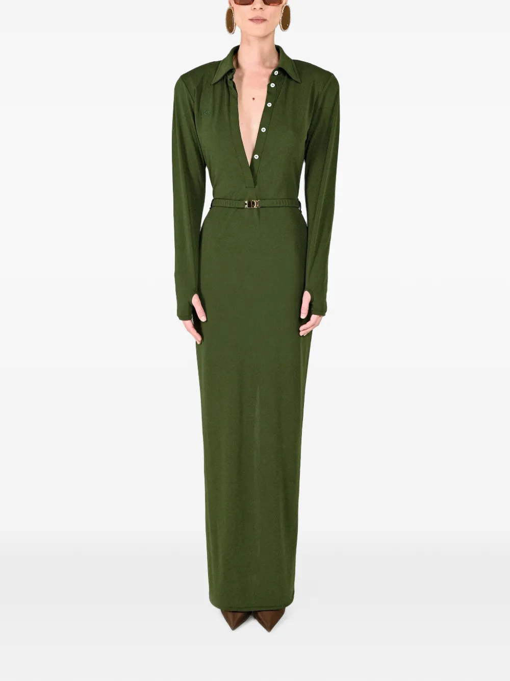 Rowen Rose polo-collar belted maxi dress