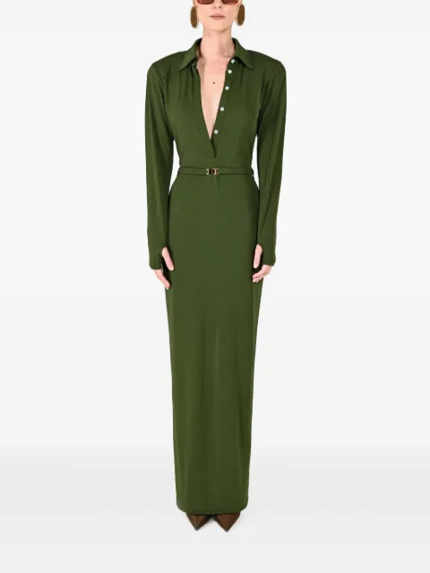 Rowen Rose polo-collar belted maxi dress