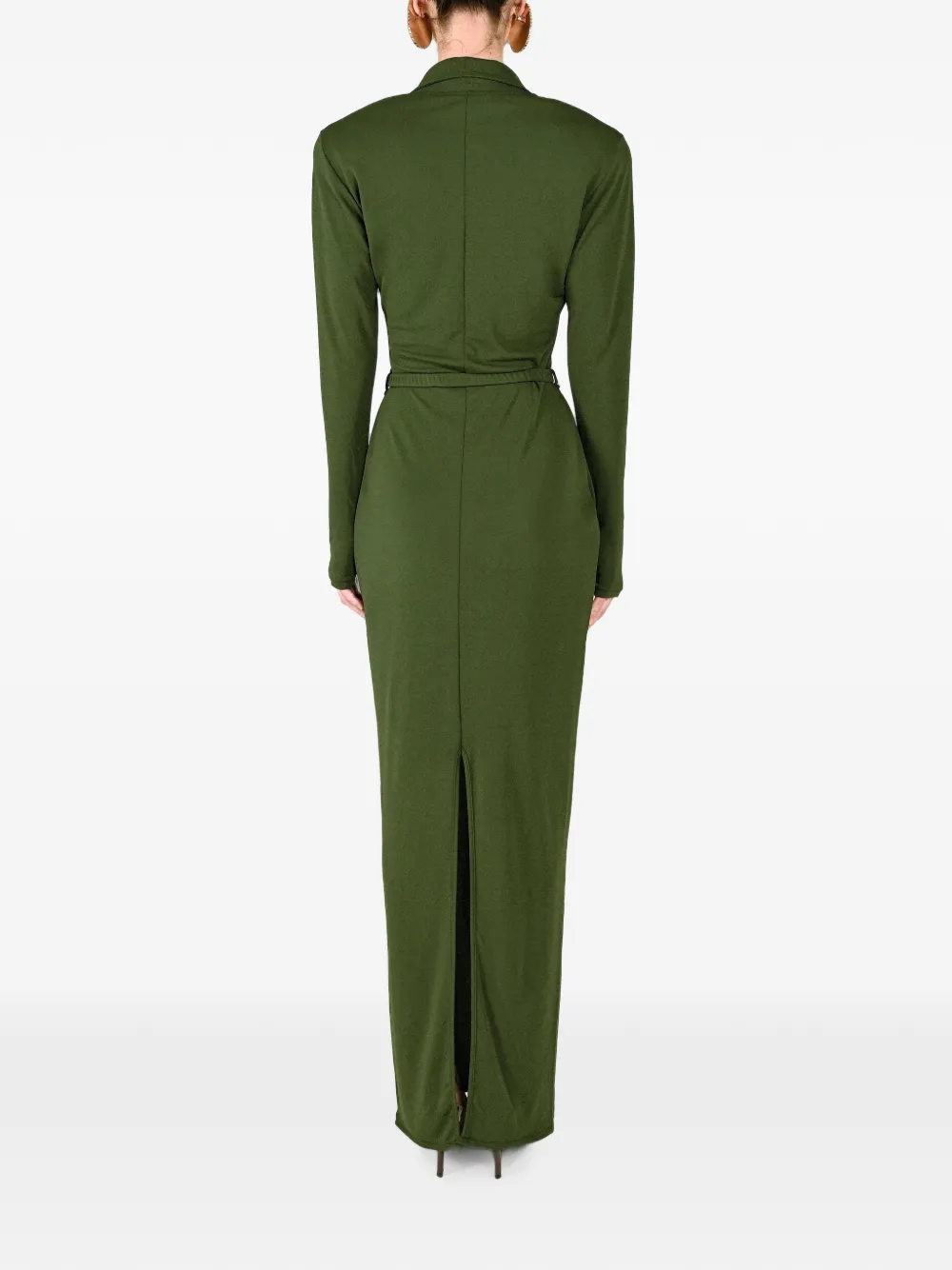 Rowen Rose polo-collar belted maxi dress Groen