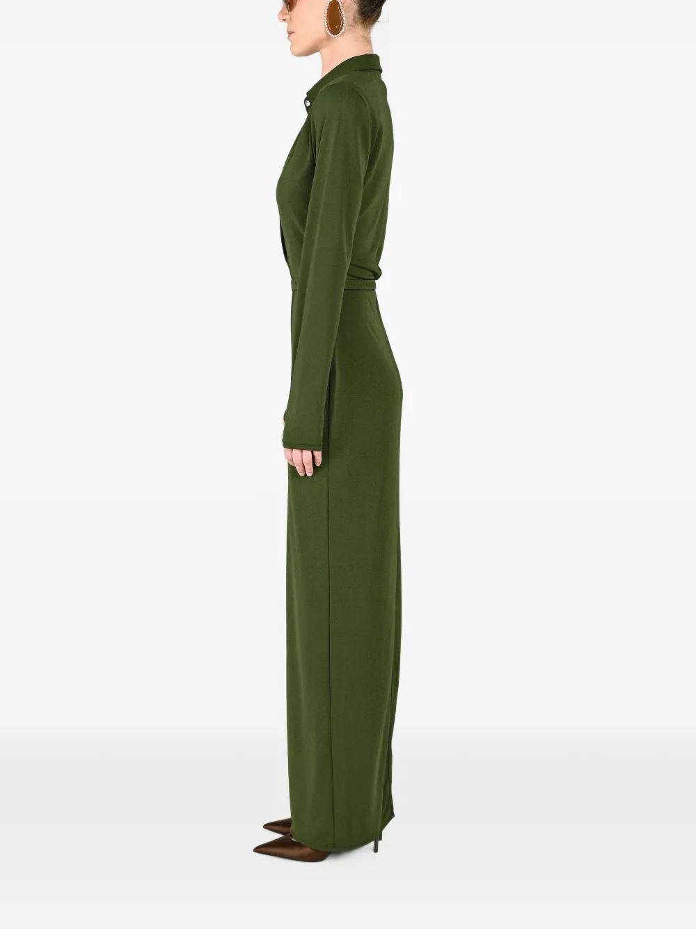 Rowen Rose polo-collar belted maxi dress Groen