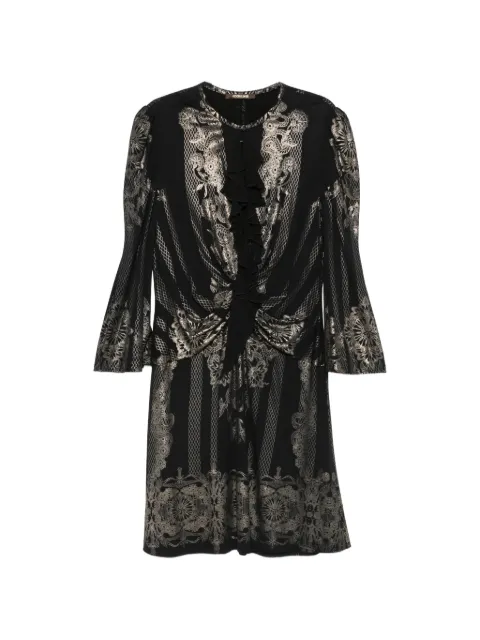 Roberto Cavalli Vintage 2000s ruffled metallic-print mini dress