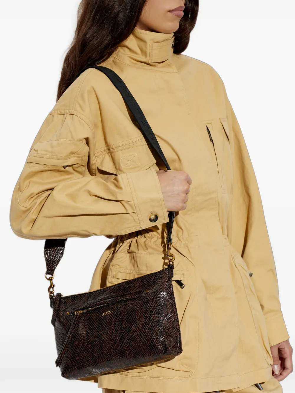 ISABEL MARANT Nessah snake-effect leather cross body bag - Marrone