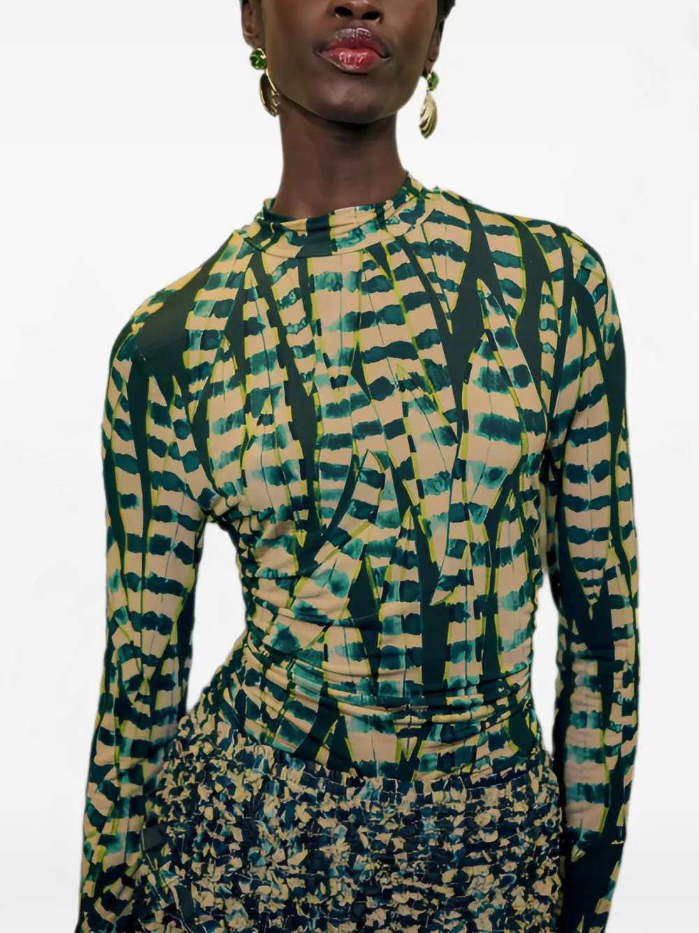 FARM Rio leaf-print long-sleeve blouse Groen