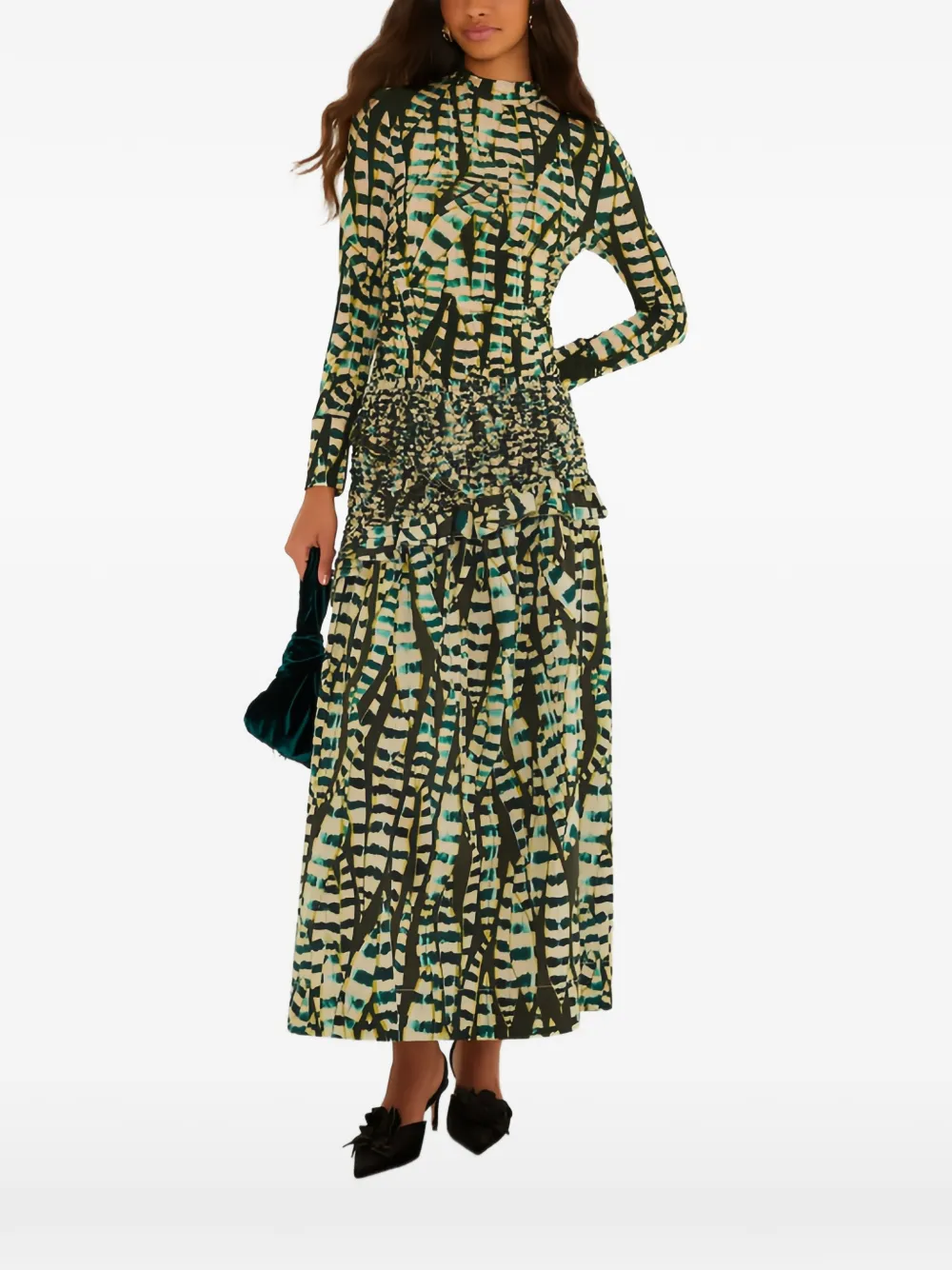 FARM Rio leaf-print long-sleeve blouse