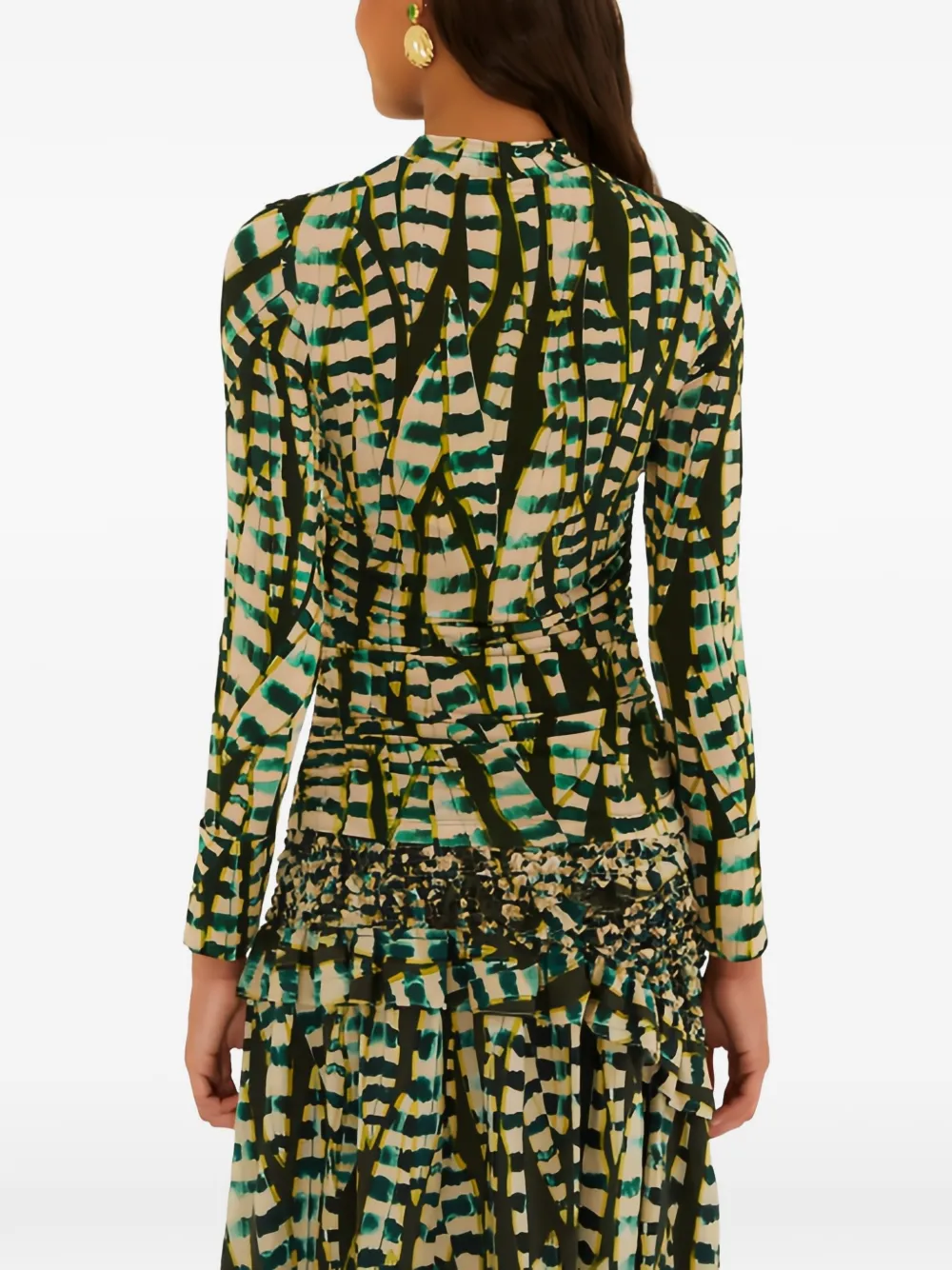 FARM Rio leaf-print long-sleeve blouse Groen