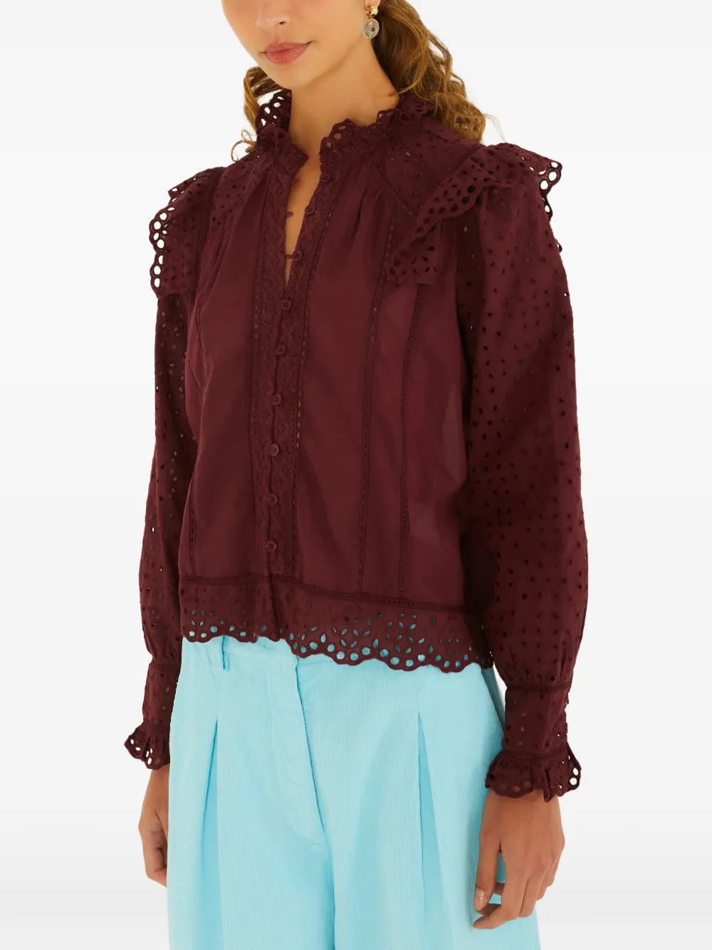 FARM Rio ruffled broderie-anglaise blouse - Red