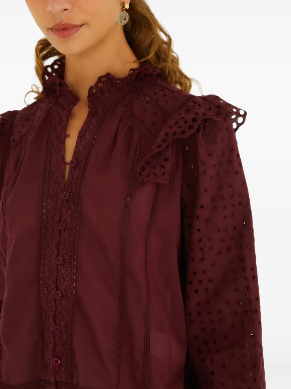 FARM Rio Broderie anglaise shirt met ruches Rood