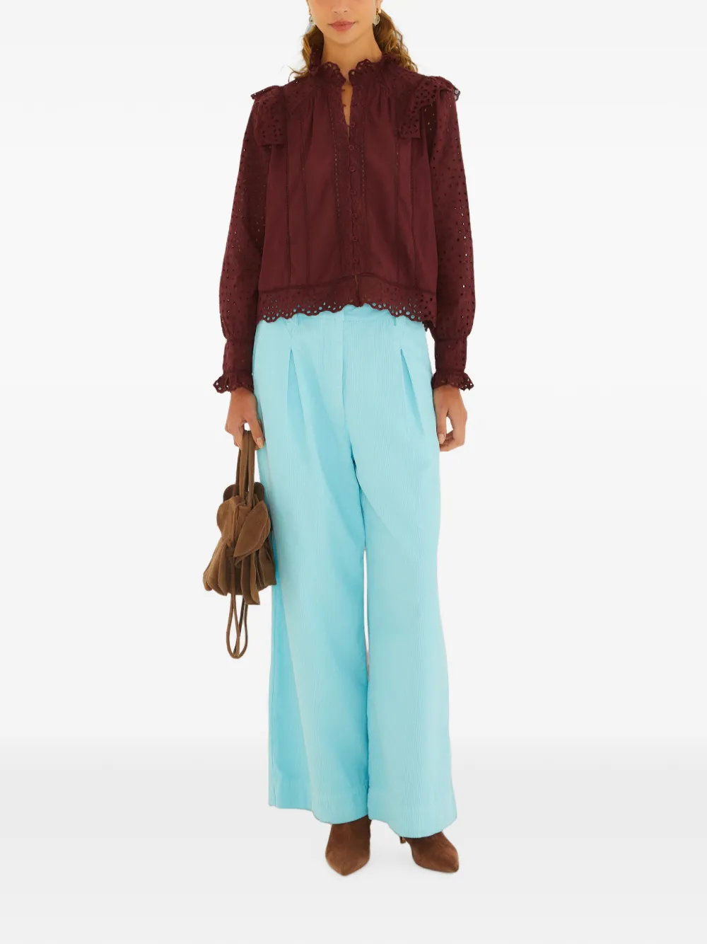 FARM Rio Broderie anglaise shirt met ruches Rood