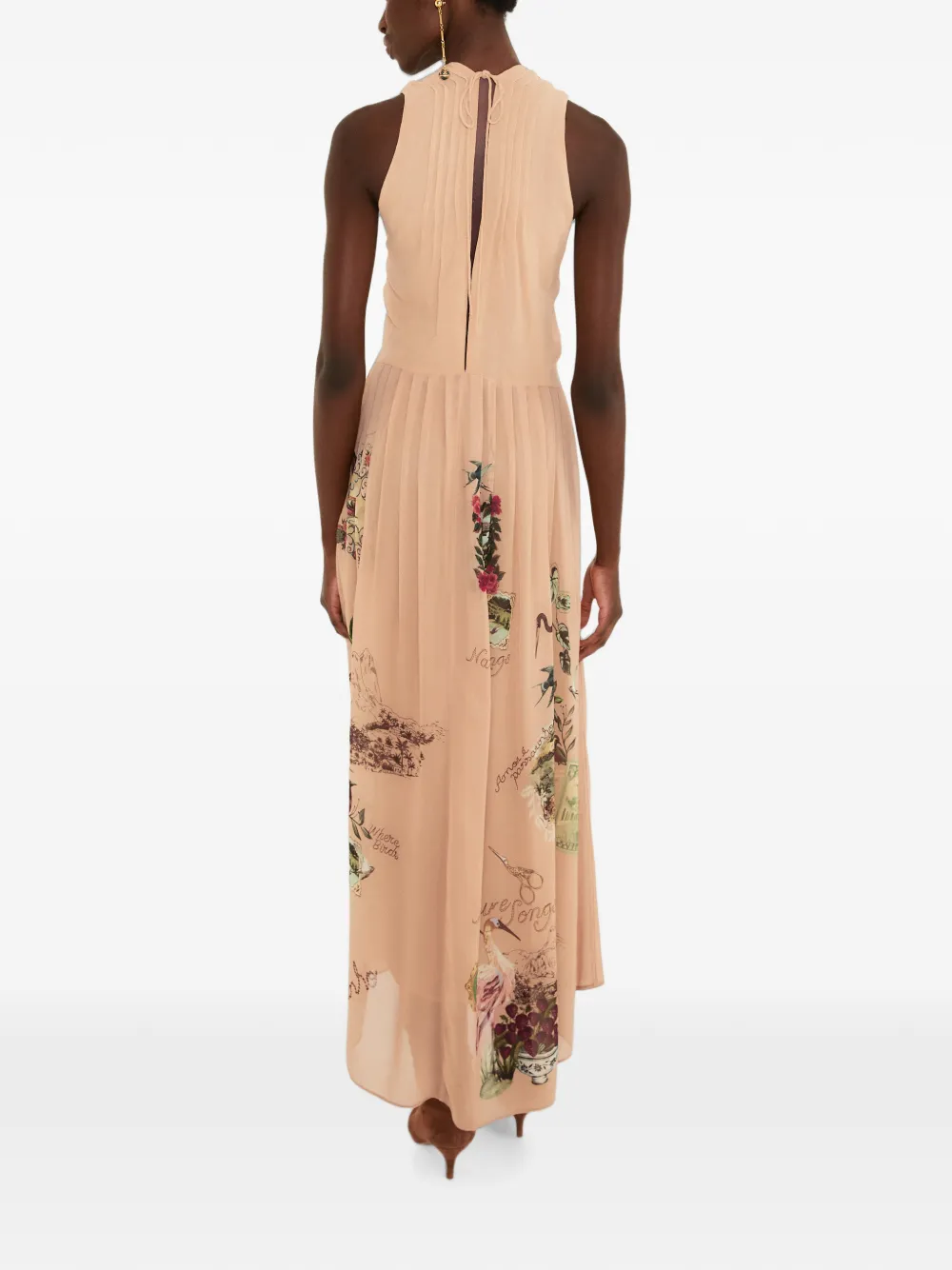 FARM Rio Bird Poetry jurk met kolibrie-applicatie Beige