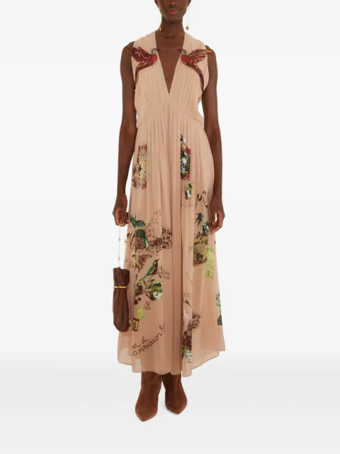 FARM Rio Bird Poetry hummingbird-appliqué dress