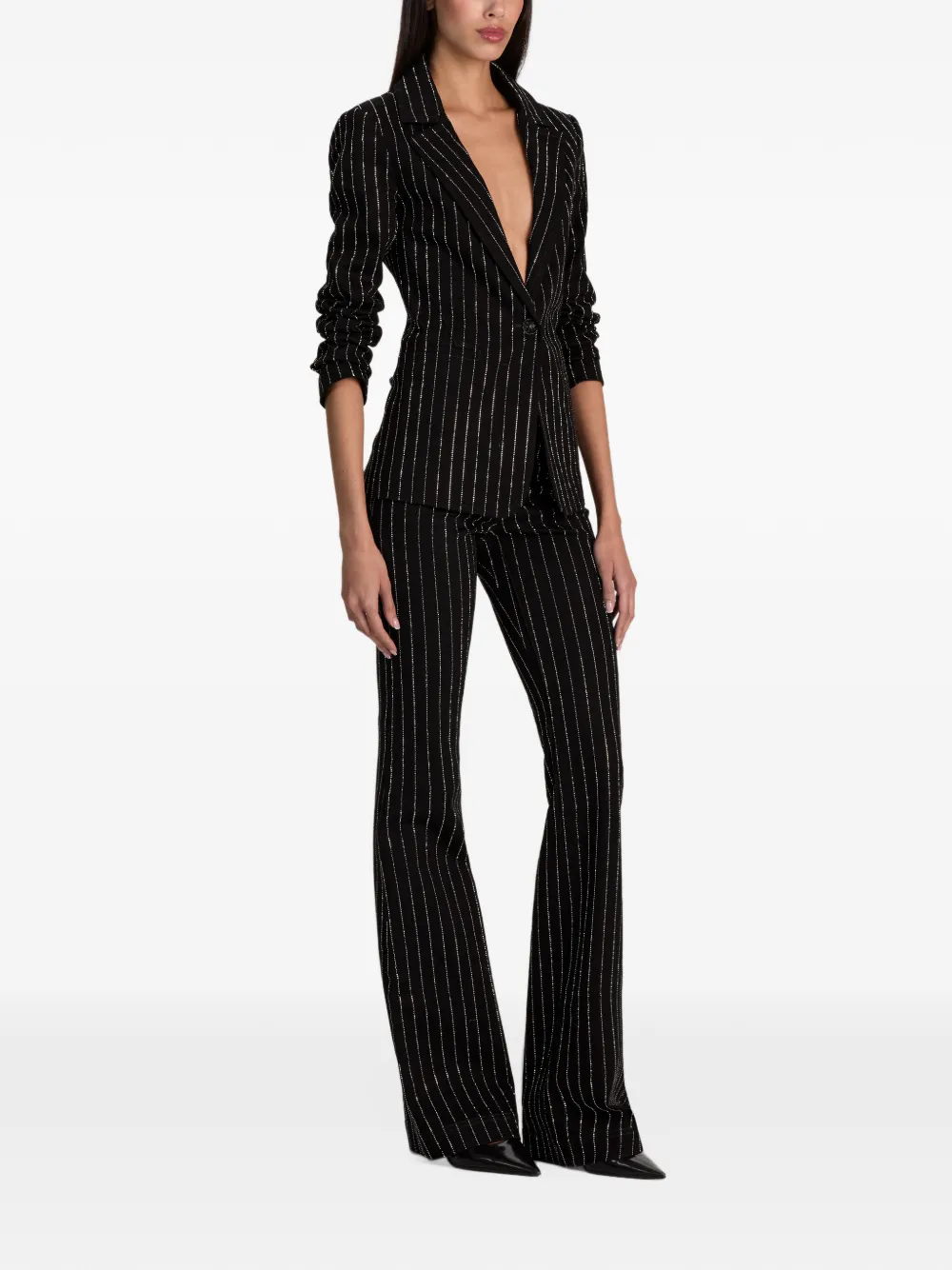 alice + olivia Macey crystal-embellished denim blazer Zwart