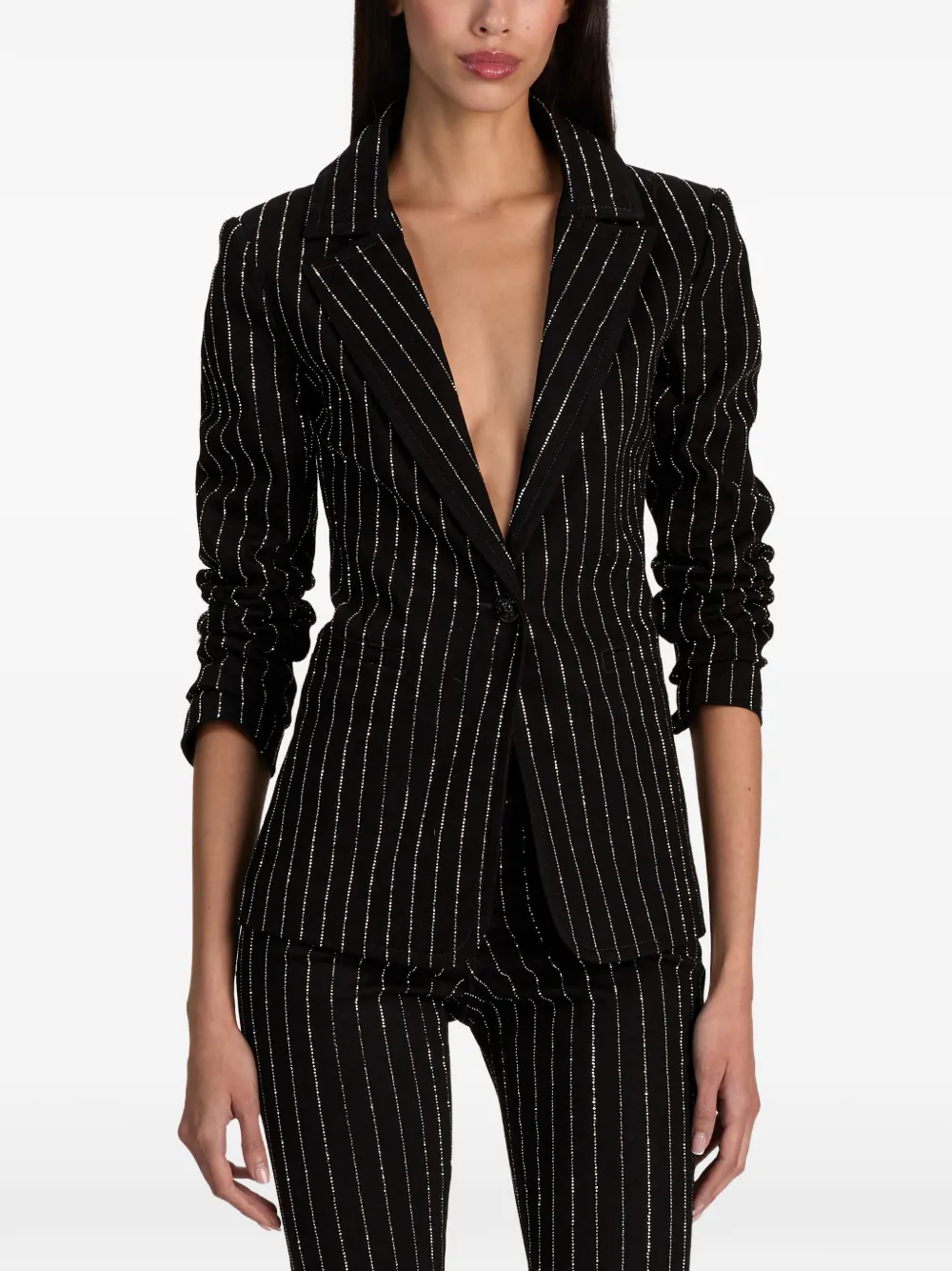alice + olivia Macey crystal-embellished denim blazer Zwart