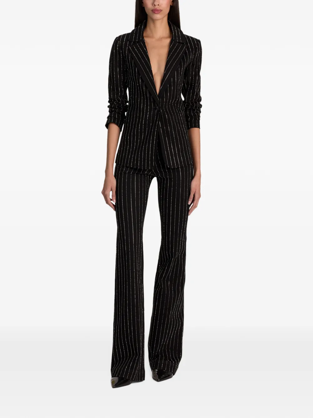 alice + olivia Macey crystal-embellished denim blazer Zwart