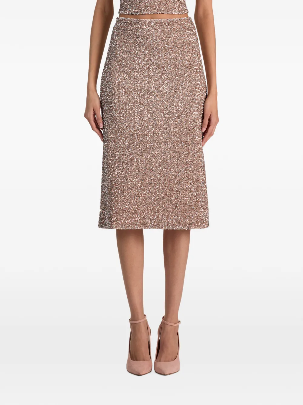 alice + olivia Fifi sequin-embellished midi skirt Roze