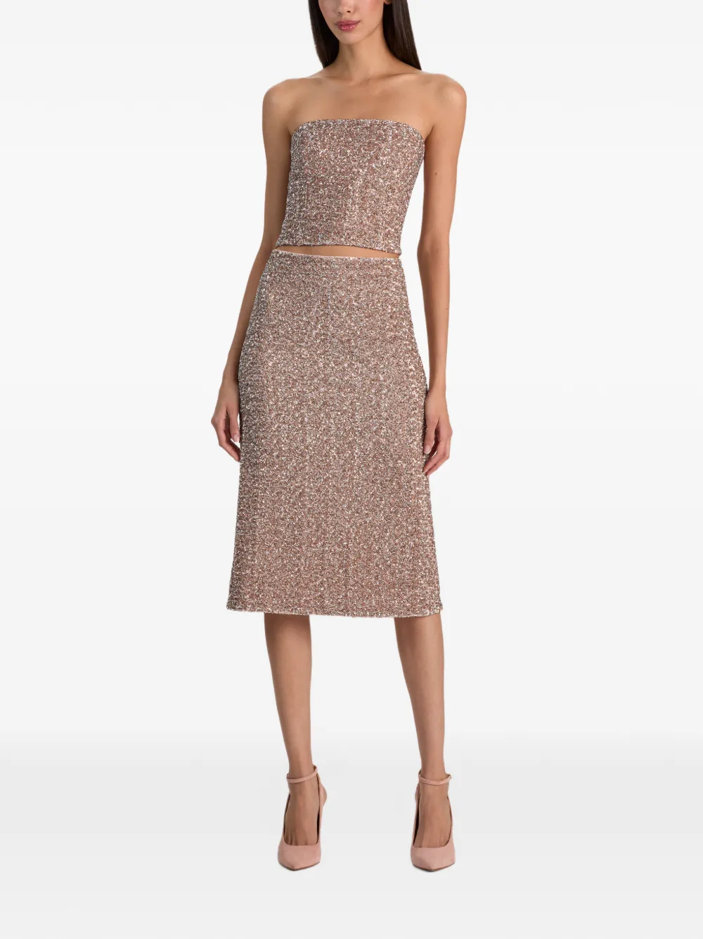 alice + olivia Fifi sequin-embellished midi skirt Roze
