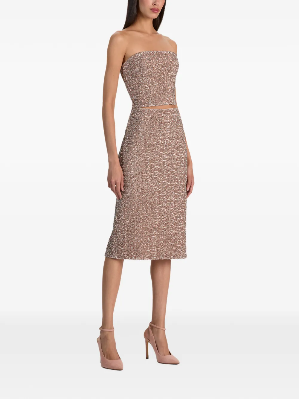 alice + olivia Fifi sequin-embellished midi skirt Roze