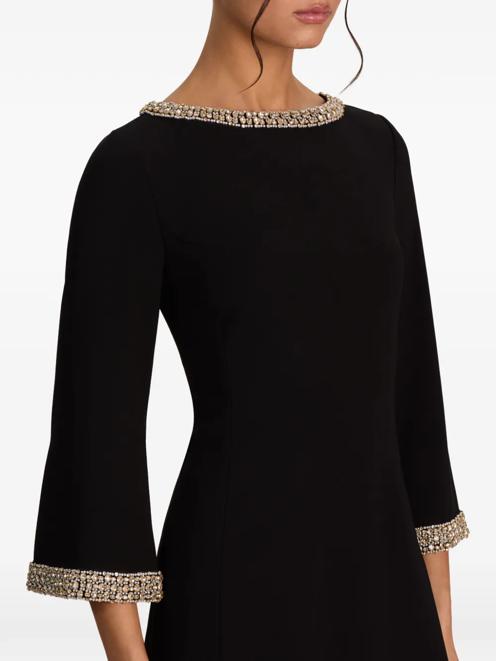 alice + olivia Mailynn embellished-trim bell-sleeve mini dress Zwart