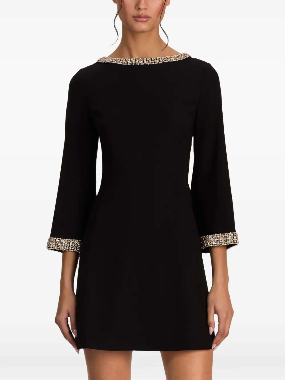 alice + olivia Mailynn embellished-trim bell-sleeve mini dress - Schwarz