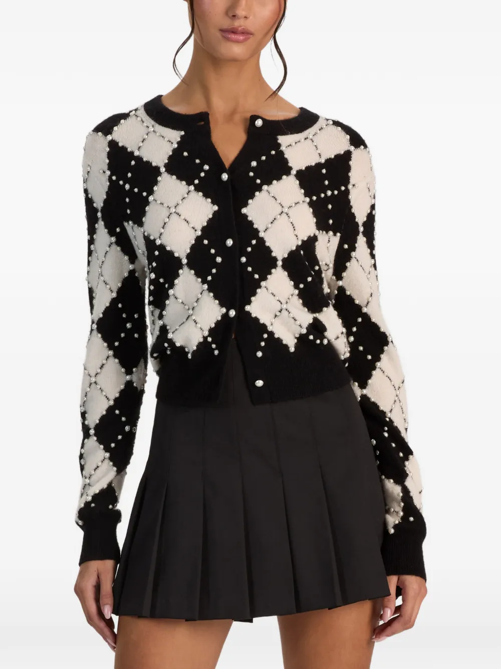 alice + olivia Carolee embellished argyle cardigan Zwart