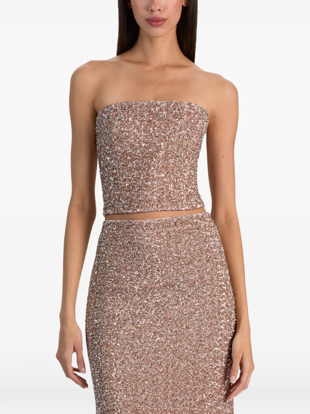 alice + olivia Cosette sequin-embellished strapless bustier - Rosa