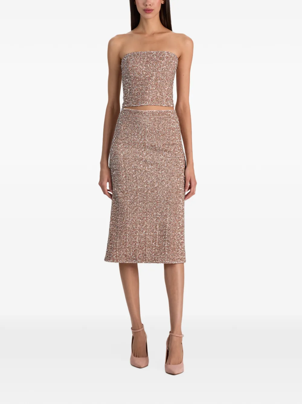 alice + olivia Cosette sequin-embellished strapless bustier Roze