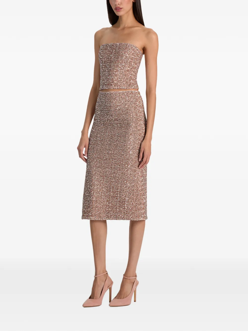 alice + olivia Cosette sequin-embellished strapless bustier Roze