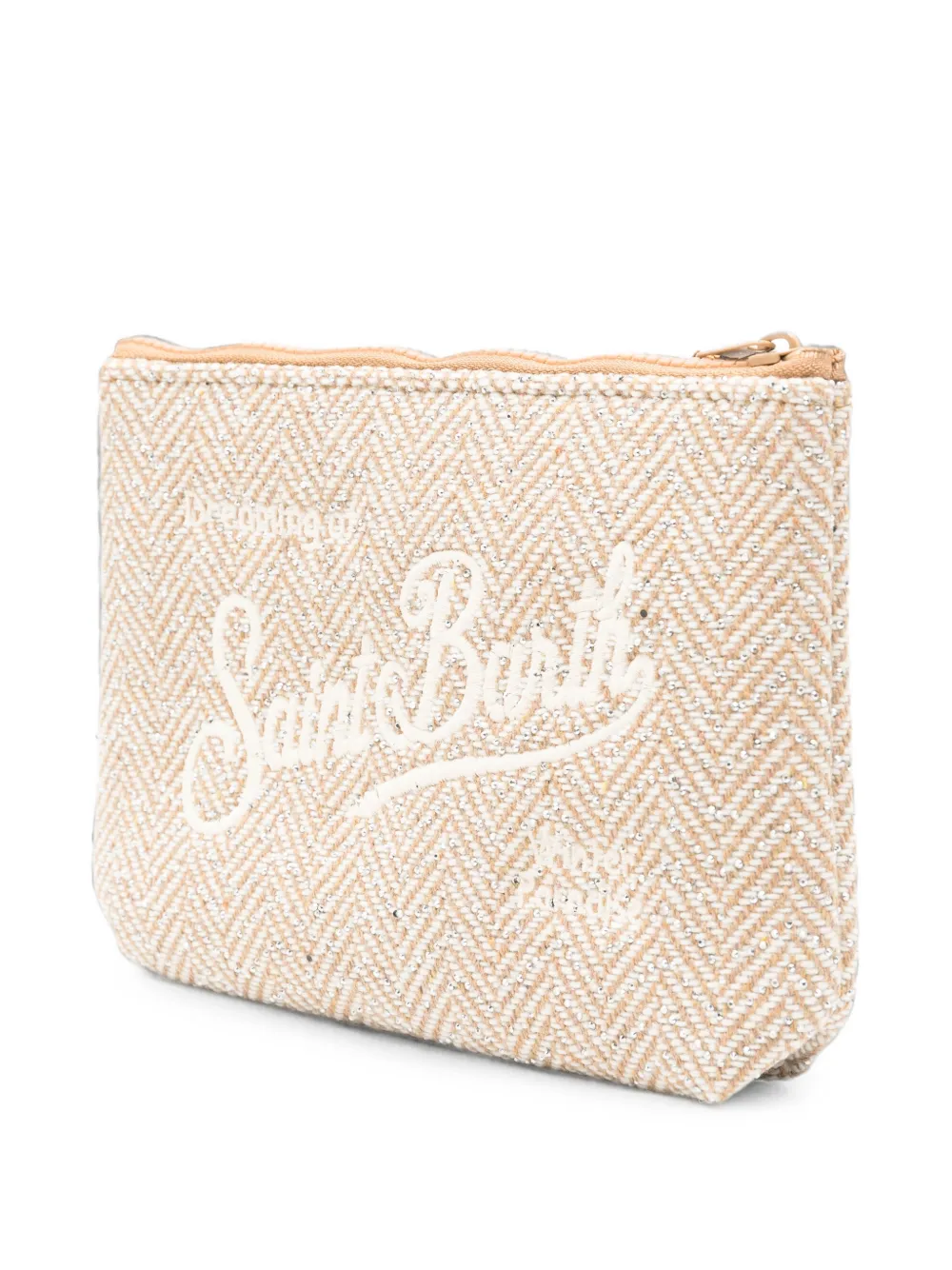 MC2 Saint Barth Clutch met visgraat-patroon en verfraaid met stras Beige