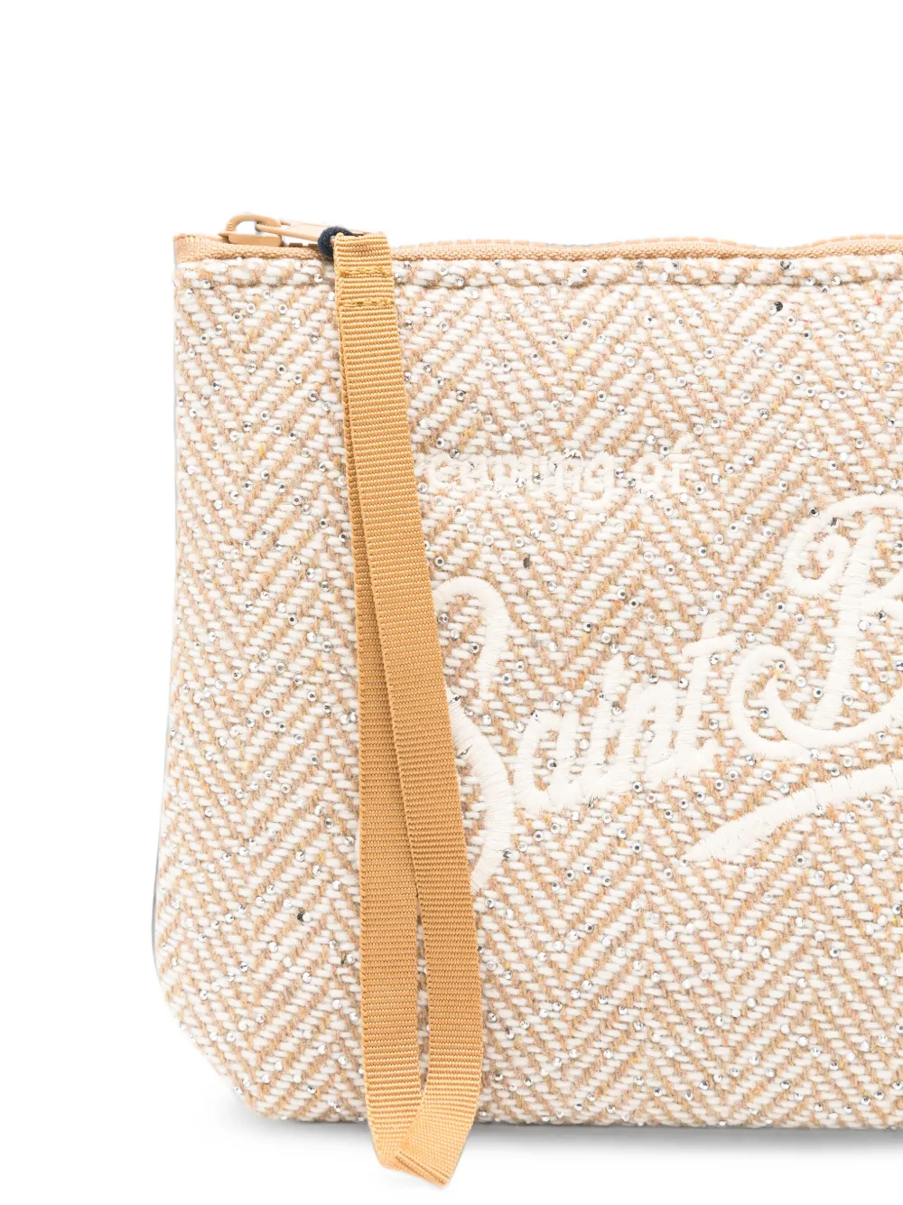 MC2 Saint Barth Clutch met visgraat-patroon en verfraaid met stras Beige
