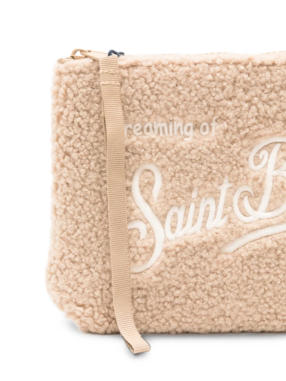 MC2 Saint Barth Aline teddy clutch met borduurwerk Beige