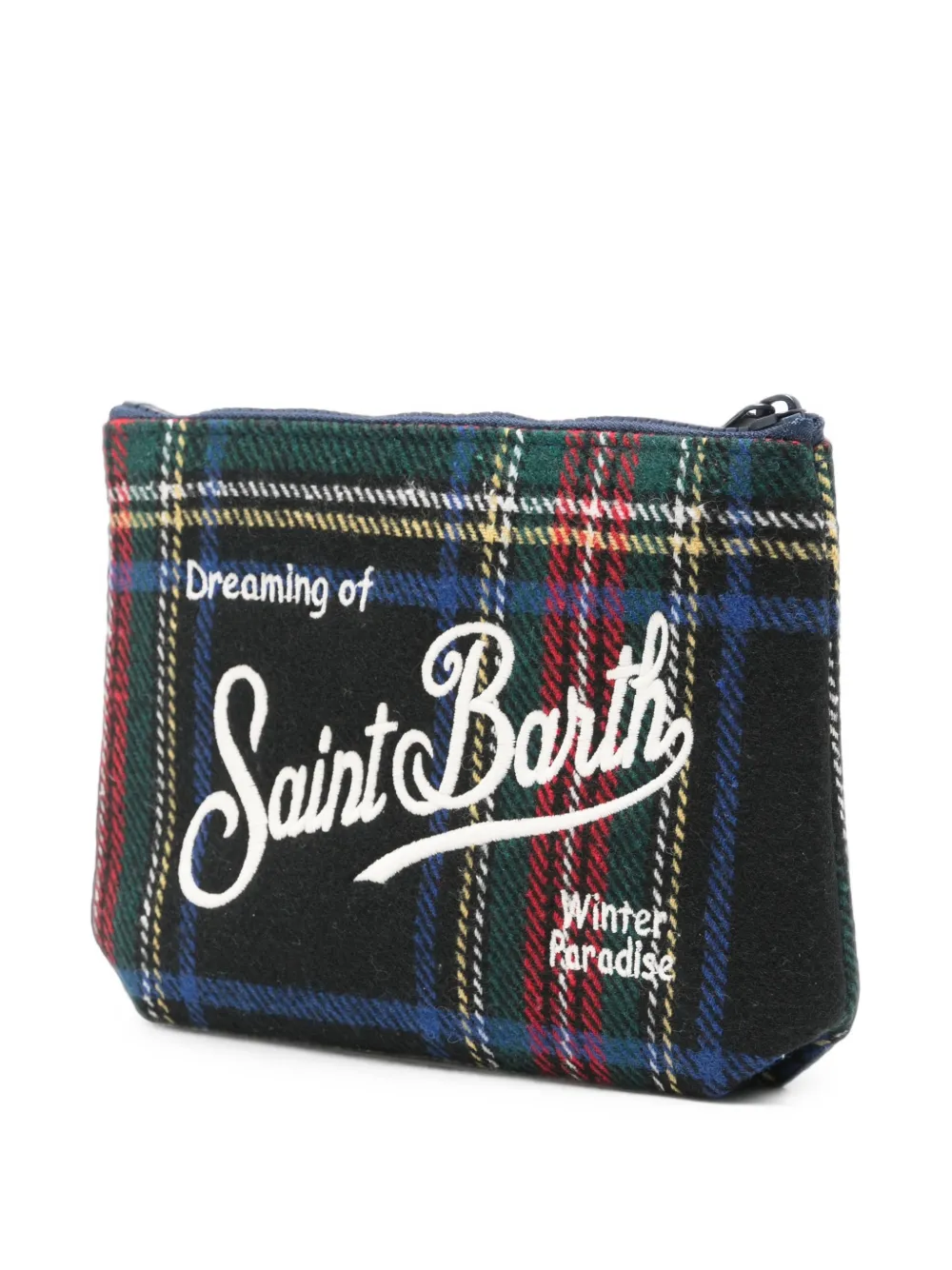 MC2 Saint Barth Aline clutch met tartan-ruit en borduurwerk Zwart