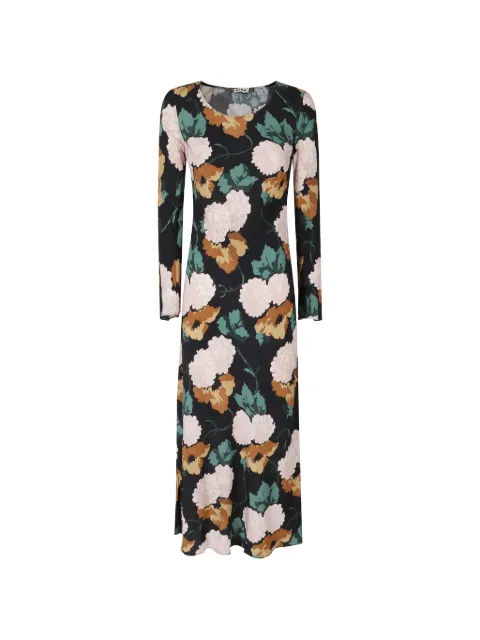 Rixo Amal Charcoal floral-print long-sleeve dress
