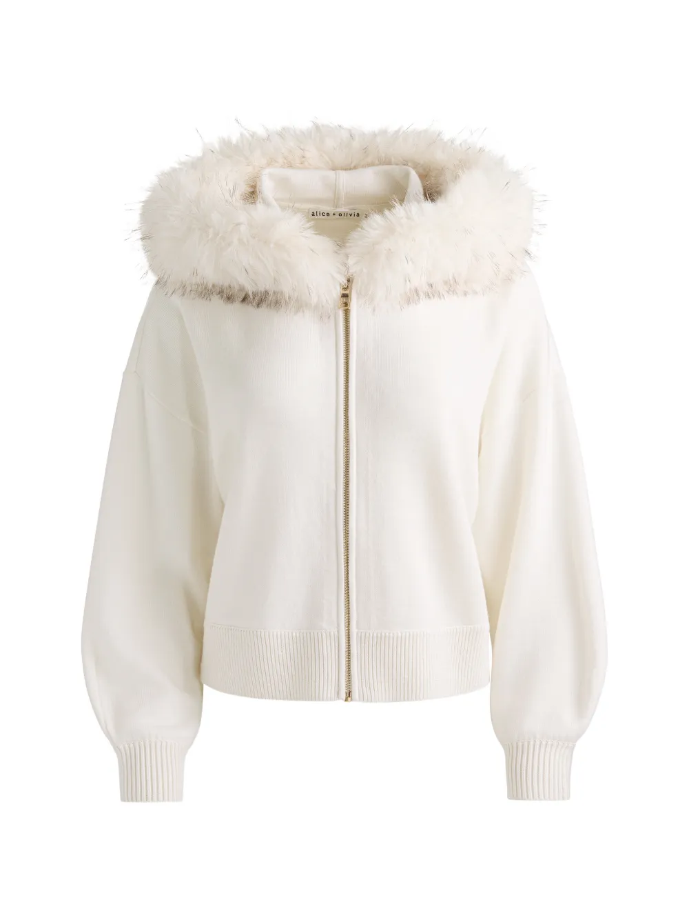 alice + olivia Nadya faux-fur trim zip-up hoodie - Weiß