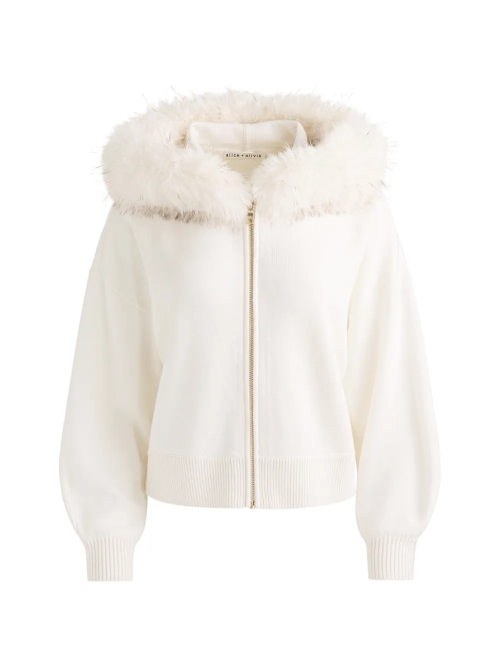 alice + olivia Nadya faux-fur trim zip-up hoodie - Bianco
