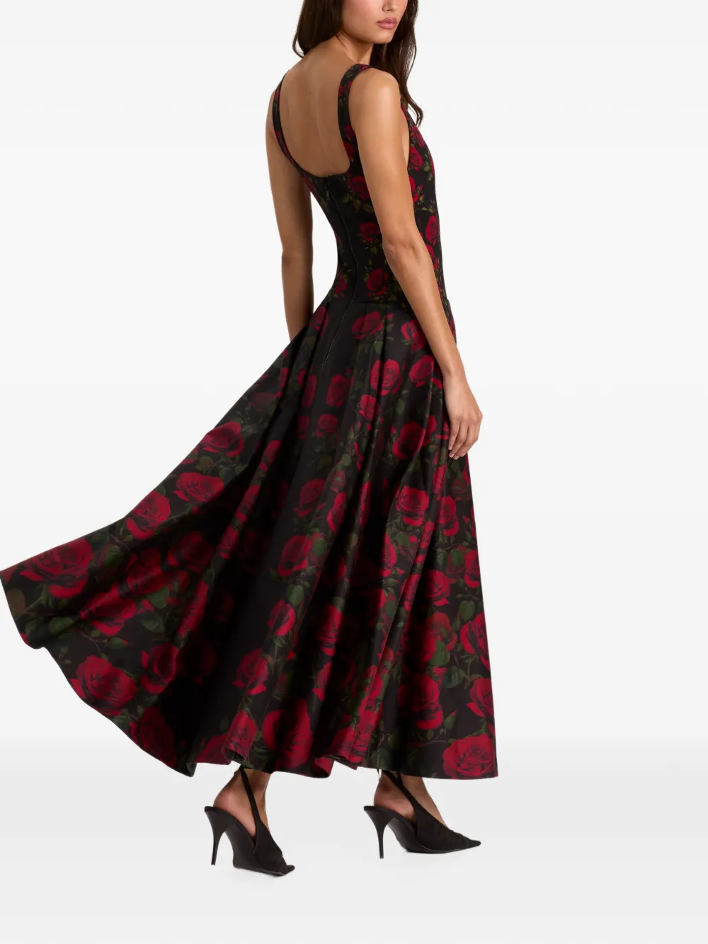 alice + olivia Adley floral-print pleated midi dress Zwart