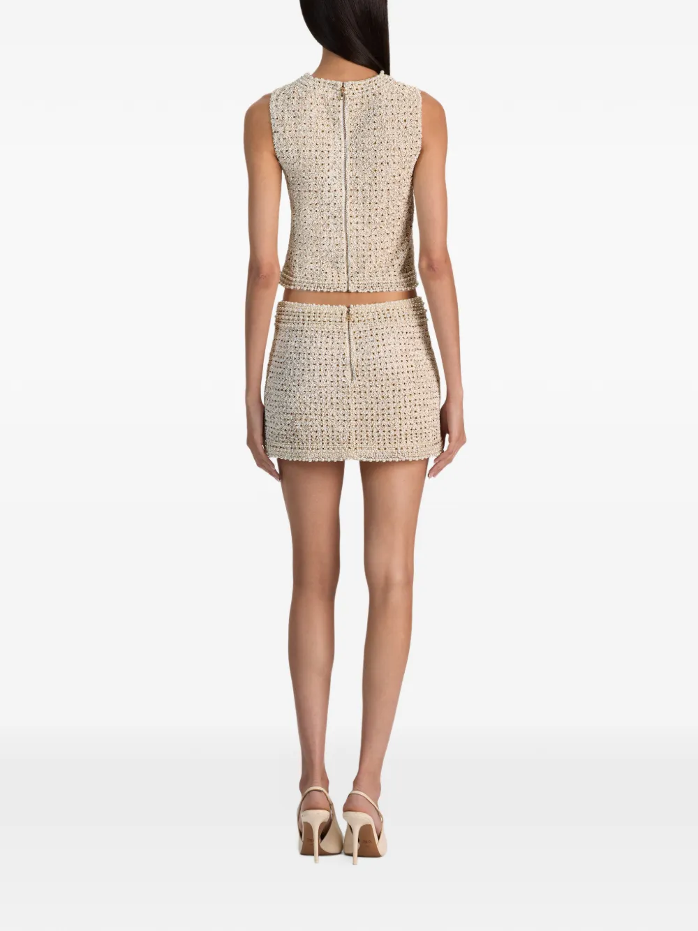 alice + olivia Rubi crystal-embellished mini skirt Beige