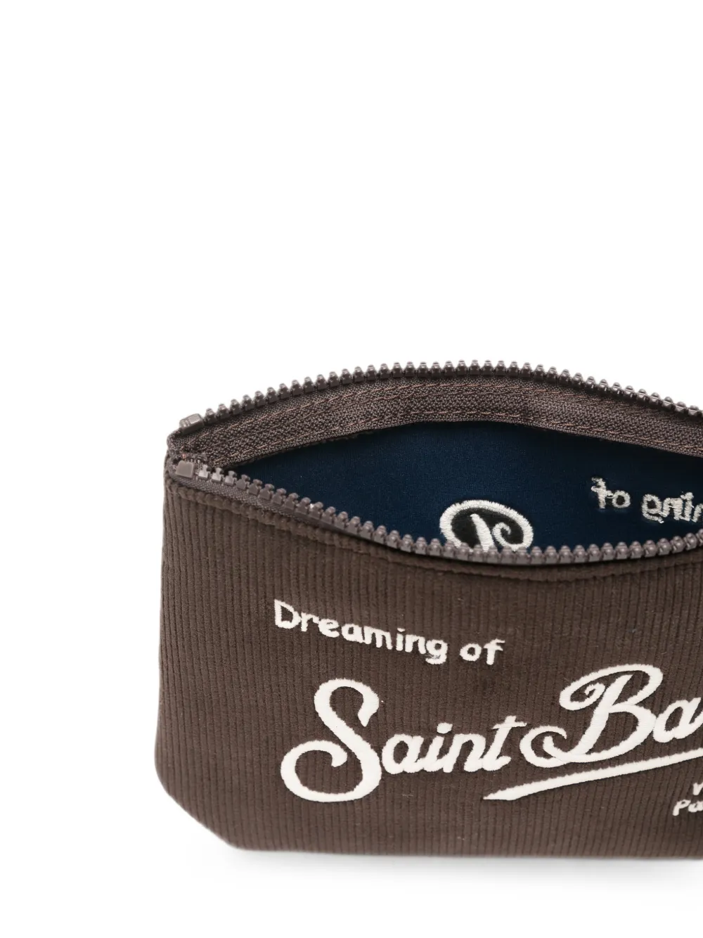 MC2 Saint Barth Aline ribfluwelen clutch met geborduurd logo Bruin